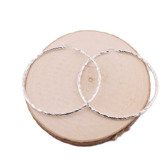 Statement Jewelry Women's Sterling Silver Extra Large Twisted Rope Hoop Earrings - Picture 3 of 9